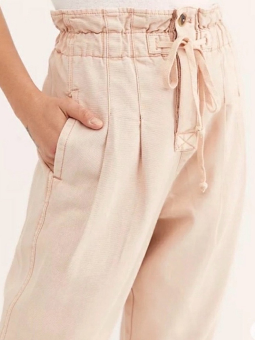 Free People Margate High-Rise Drawstring Paperbag Pants - Light Pink - Small